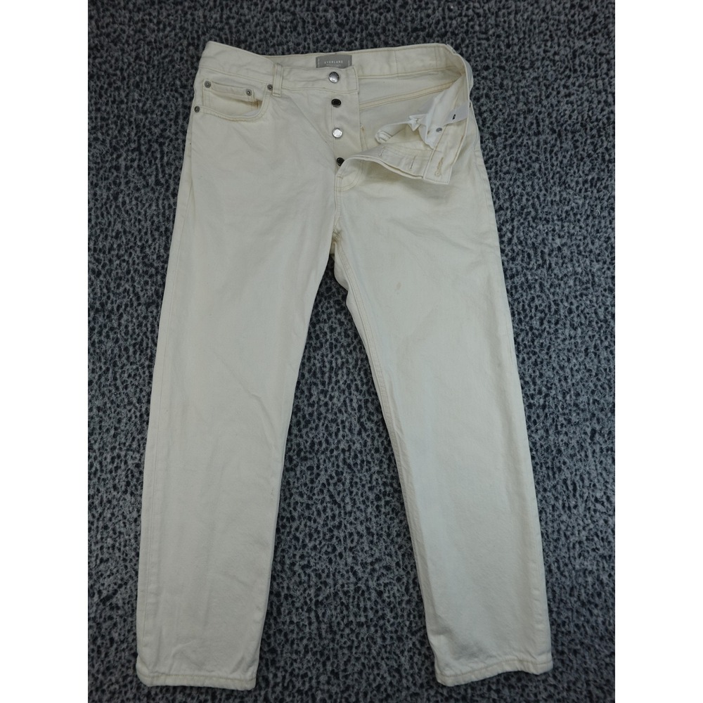 Everlane Relaxed Straight Jeans Womens 28 Cream Good Organic Cotton Button Fly